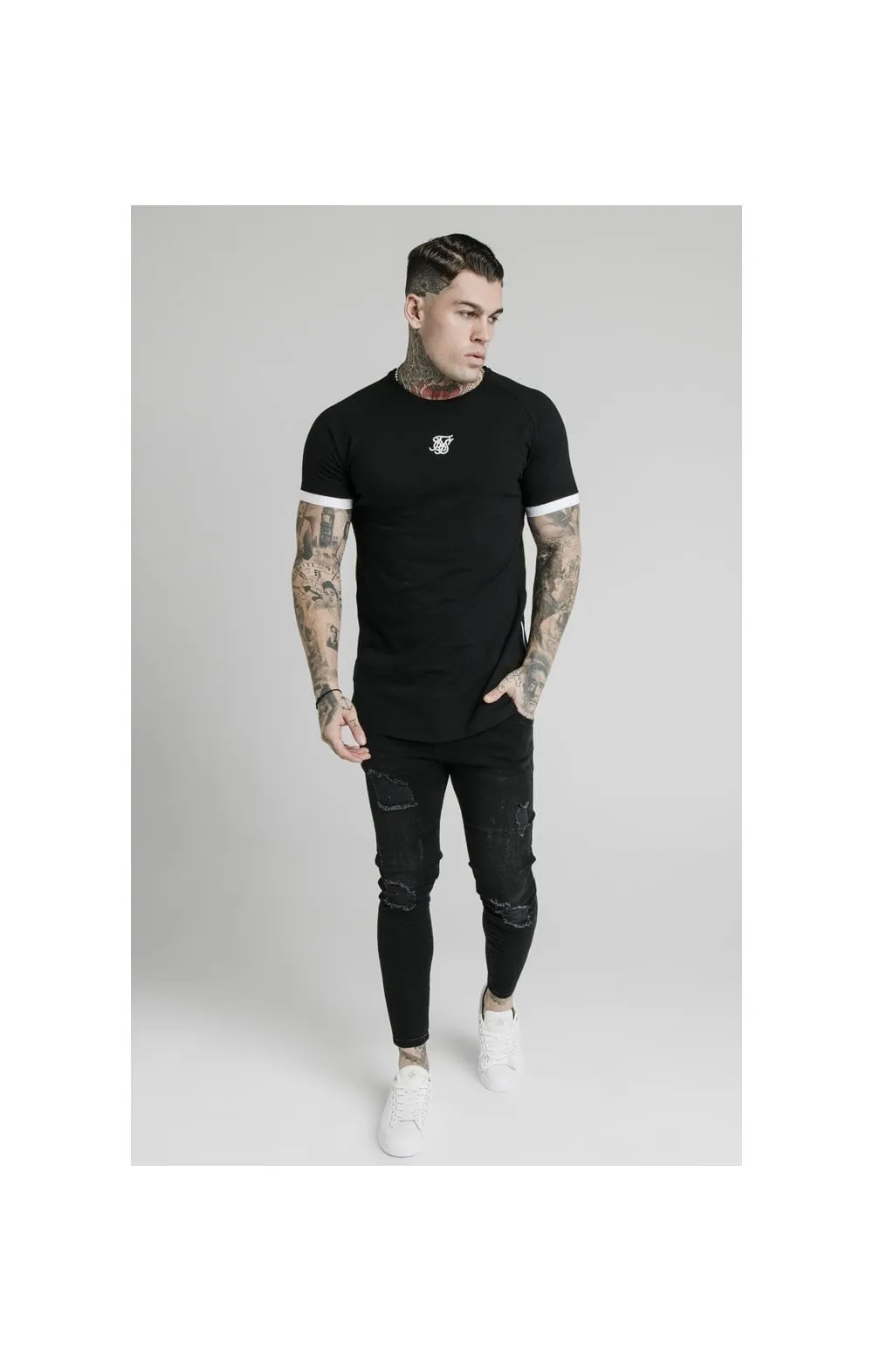 SikSilk S/S Fade Piping Tech Tee - Black & Fluro sold by Siksilk