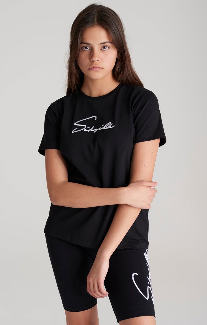 Girls Black Signature Boyfriend T-Shirt sold by Siksilk
