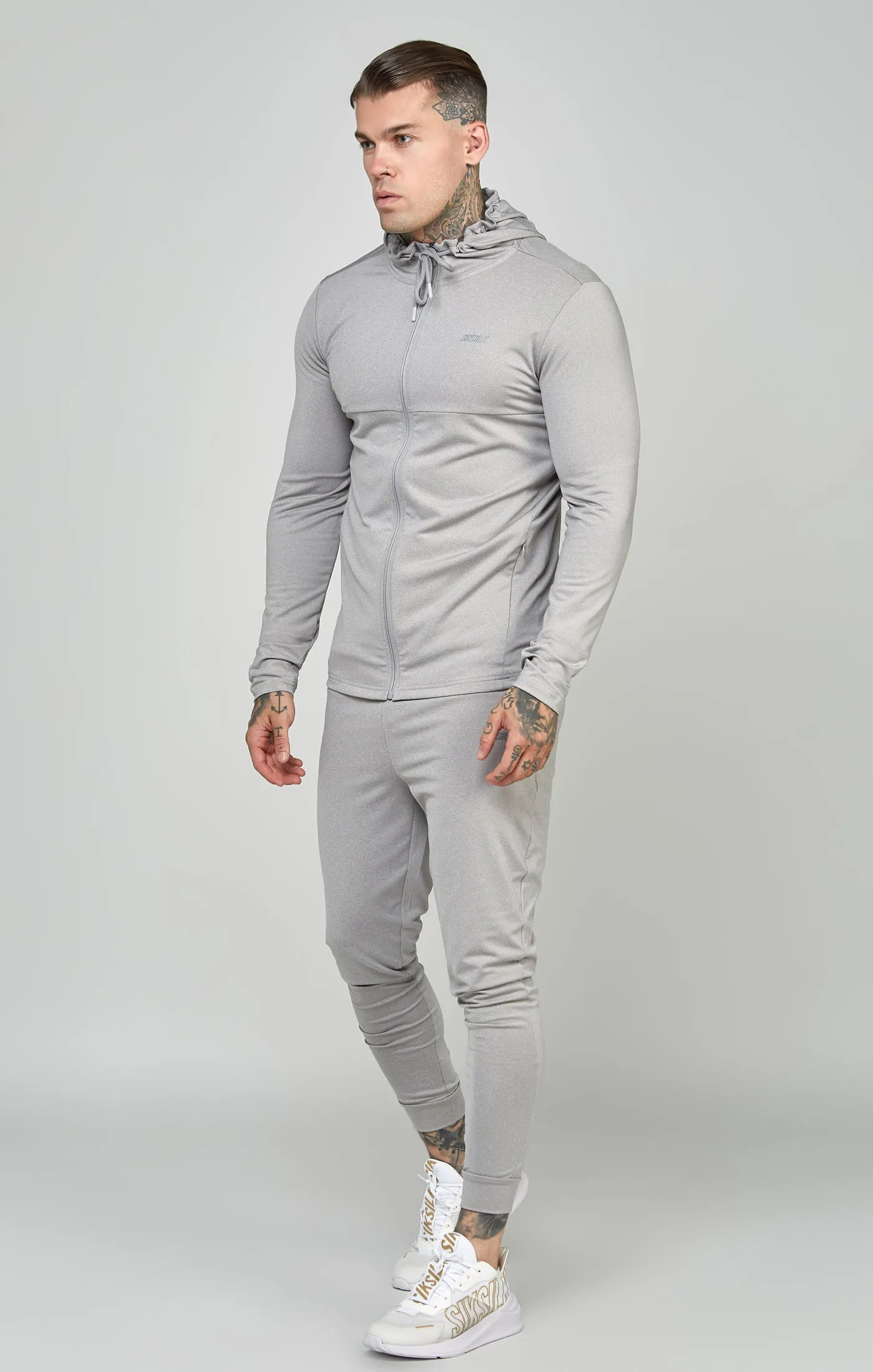 Grey Marl Sports Zip Through Muscle Fit Hoodie sold by Siksilk product image thumbnail 2