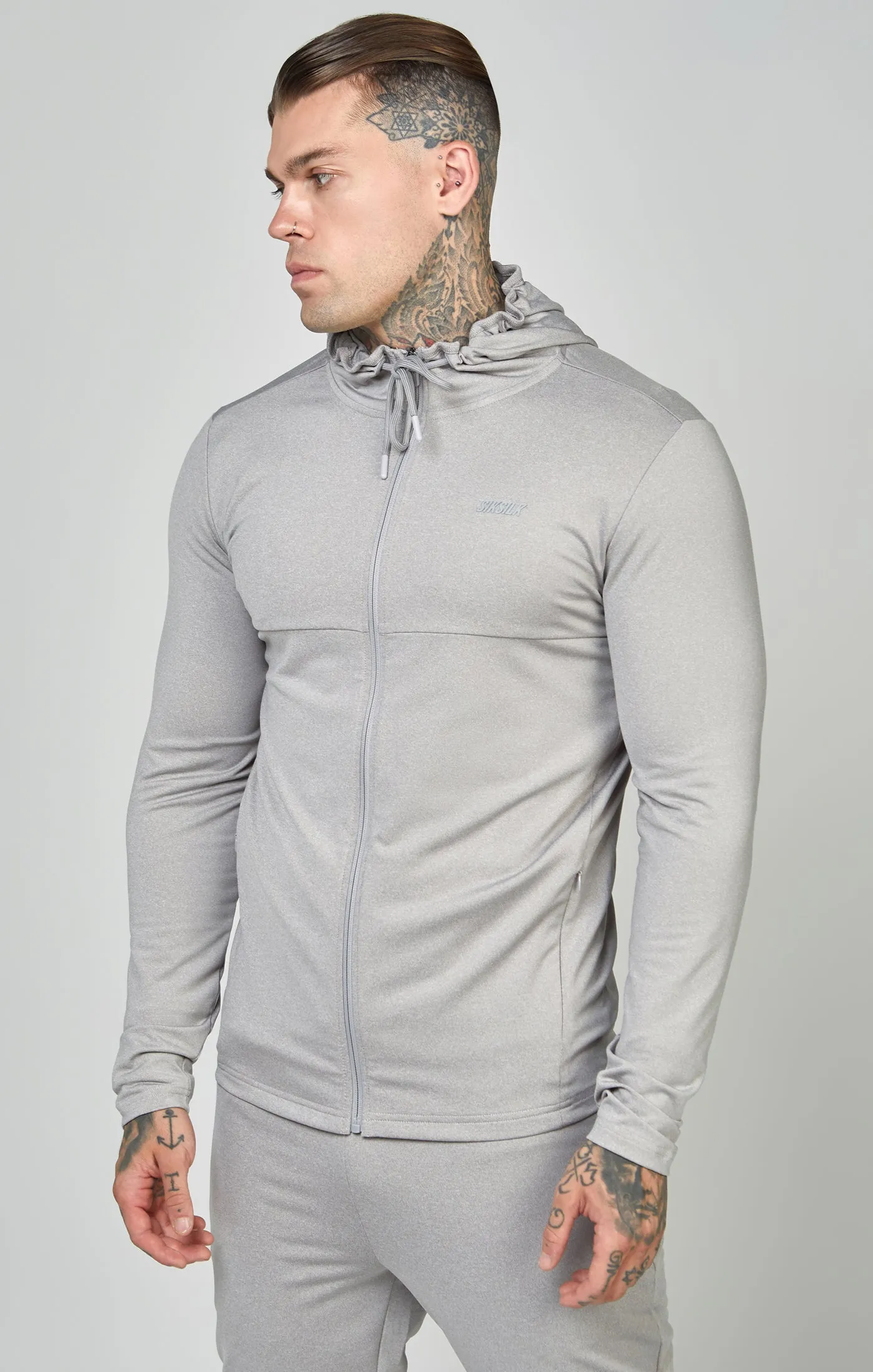 Grey Marl Sports Zip Through Muscle Fit Hoodie sold by Siksilk product image thumbnail 4