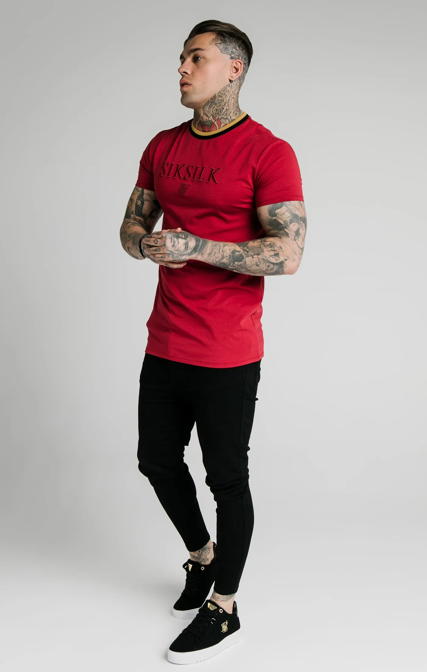 SikSilk Straight Hem Gym Tee – Red,Gold & Black sold by Siksilk product image thumbnail 4