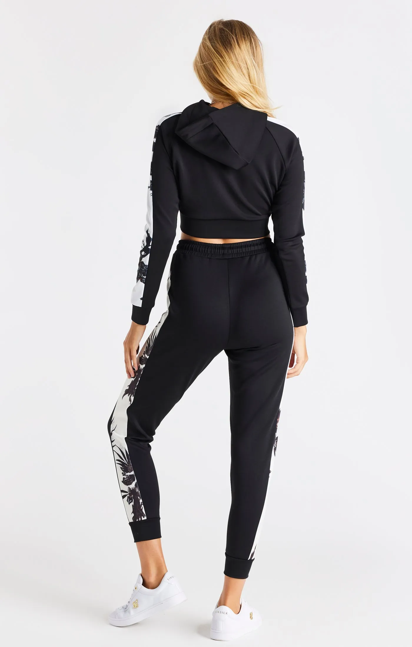 Black Floral Panel Sleeve Crop Hoodie sold by Siksilk product image thumbnail 5