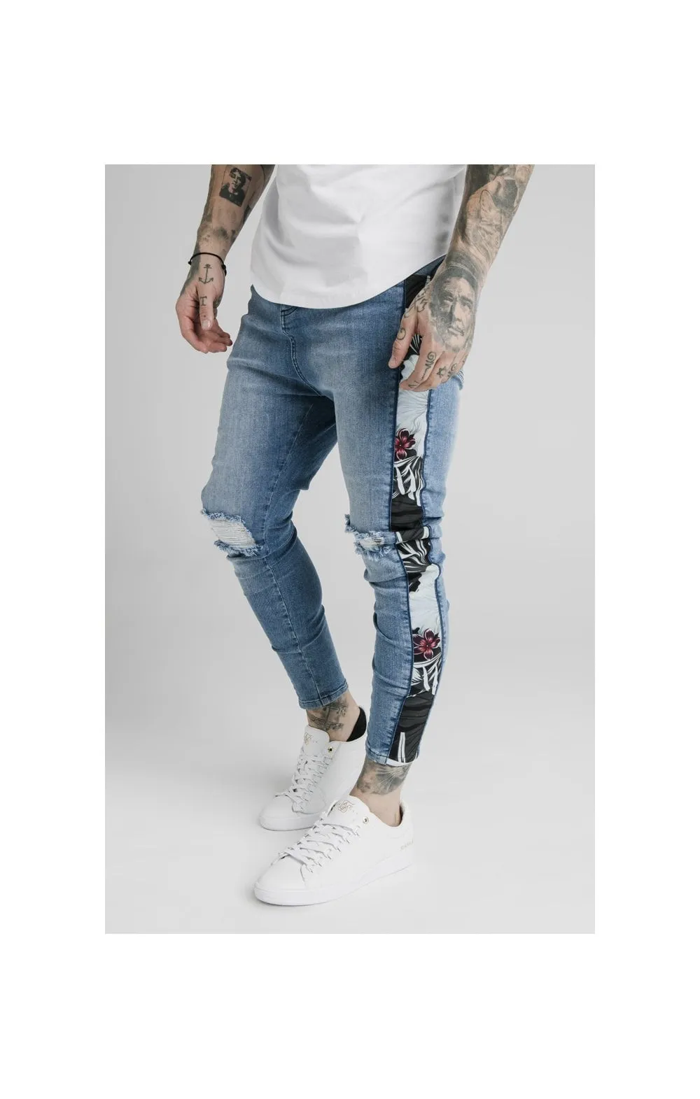 SikSilk Drop Crotch Side Panel Jeans - Midstone sold by Siksilk