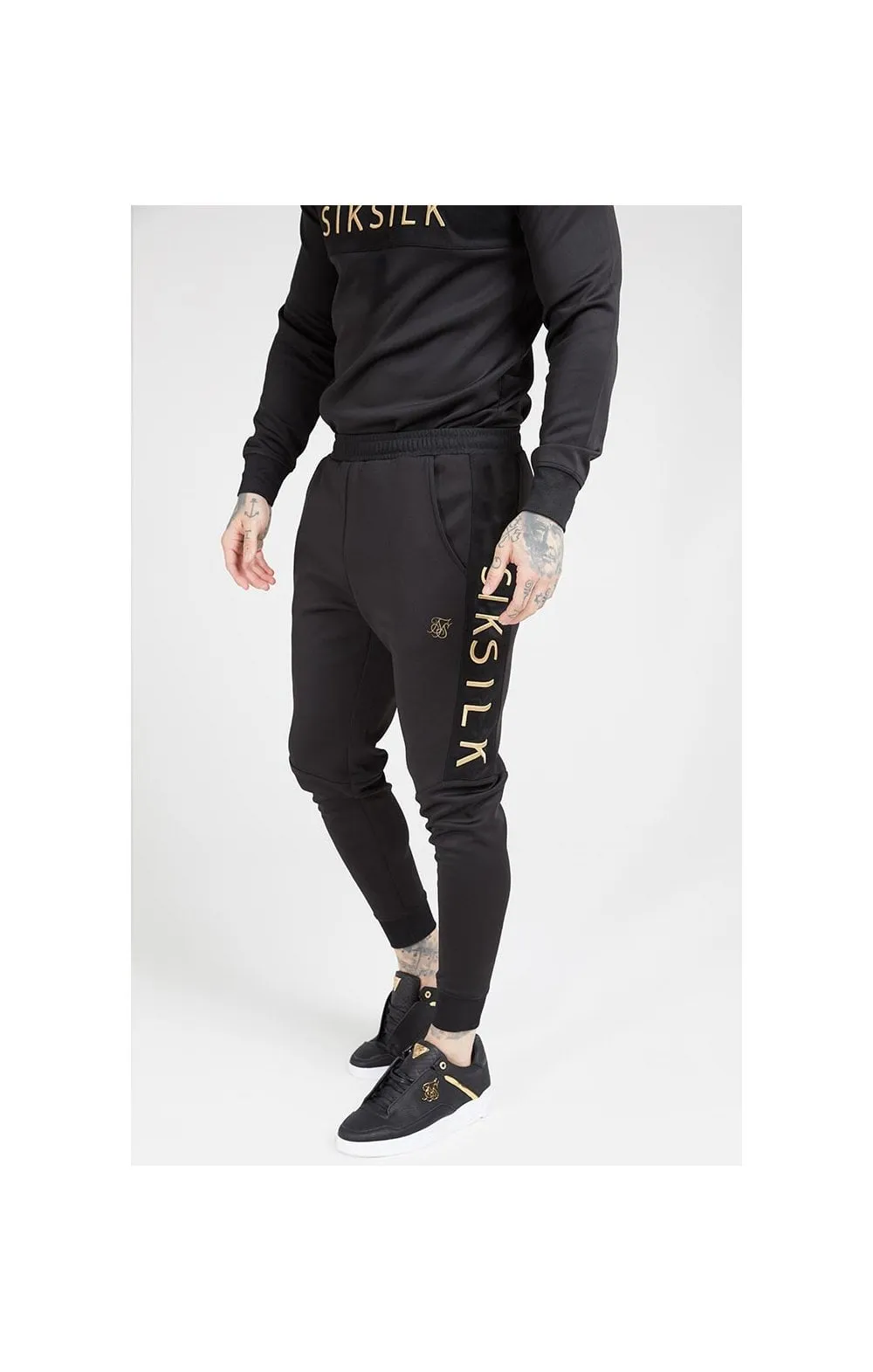 SikSilk Fitted Panel Cuff Pants – Black & Gold sold by Siksilk