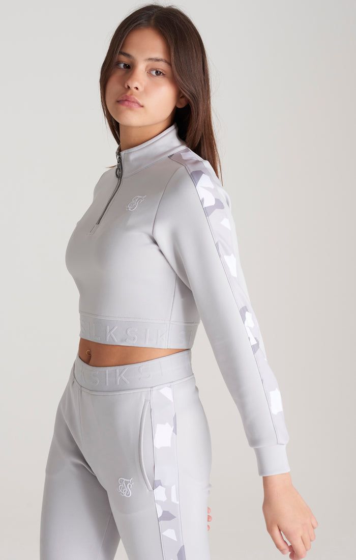 Girls Grey Camo Panelled Track Top sold by Siksilk