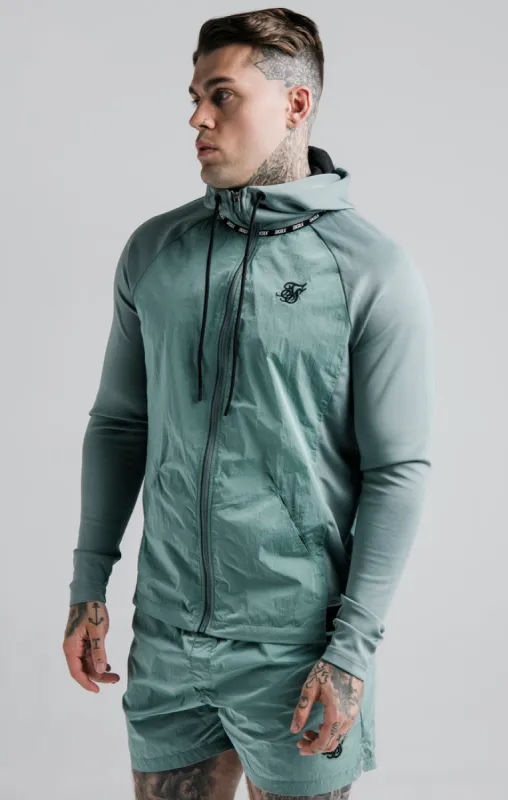 SikSilk Adapt Crushed Nylon Zip Through Hoodie - Pacific sold by Siksilk