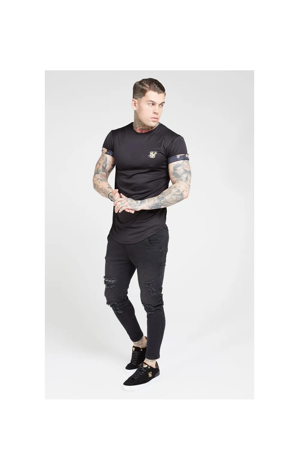 SikSilk S/S Roll Sleeve Tee – Black & Floral Animal sold by Siksilk product image thumbnail 4