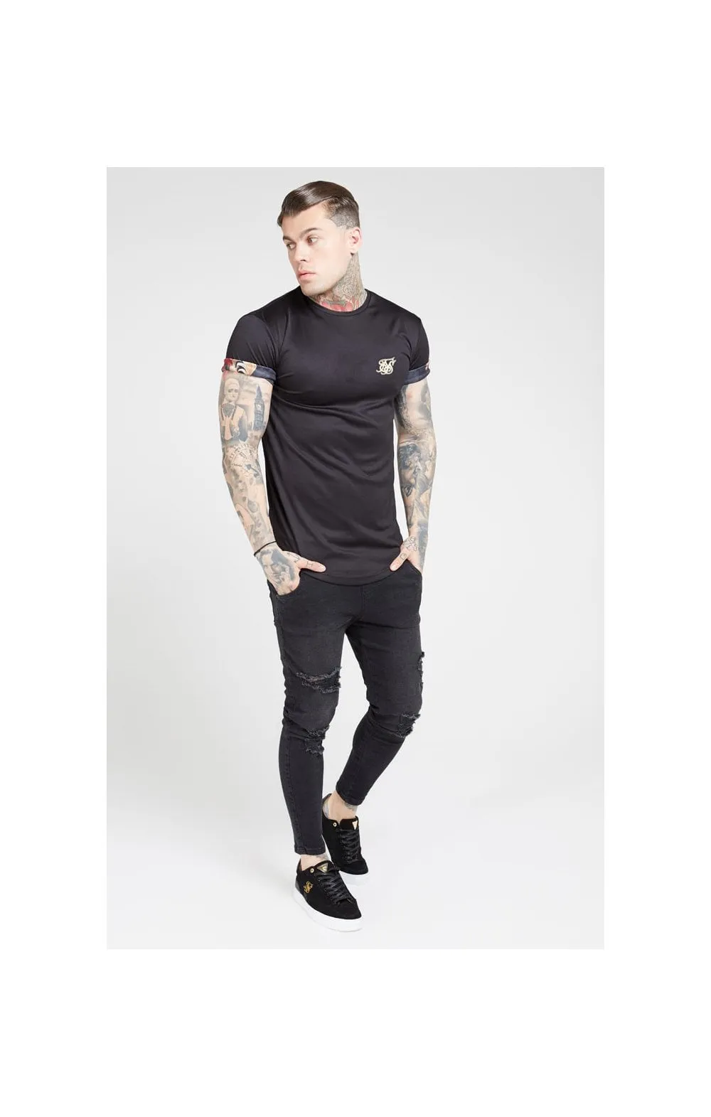 SikSilk S/S Roll Sleeve Tee – Black & Floral Animal sold by Siksilk product image thumbnail 2
