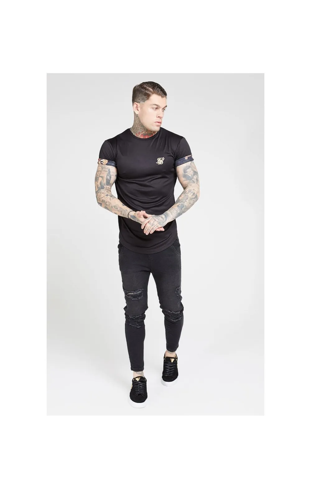 SikSilk S/S Roll Sleeve Tee – Black & Floral Animal sold by Siksilk product image thumbnail 3