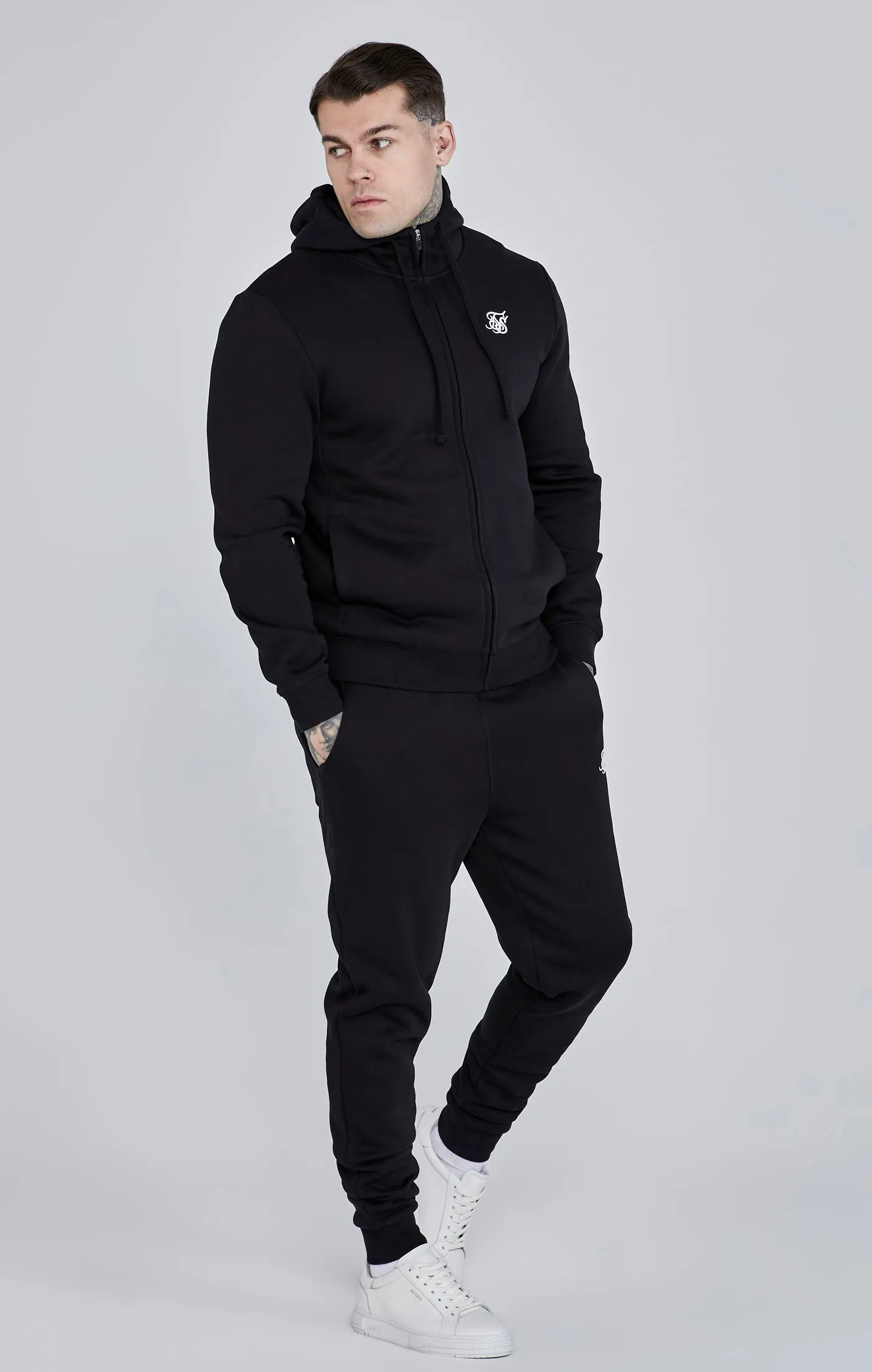Black Essential Zip Through Funnel Hoodie sold by Siksilk product image thumbnail 4