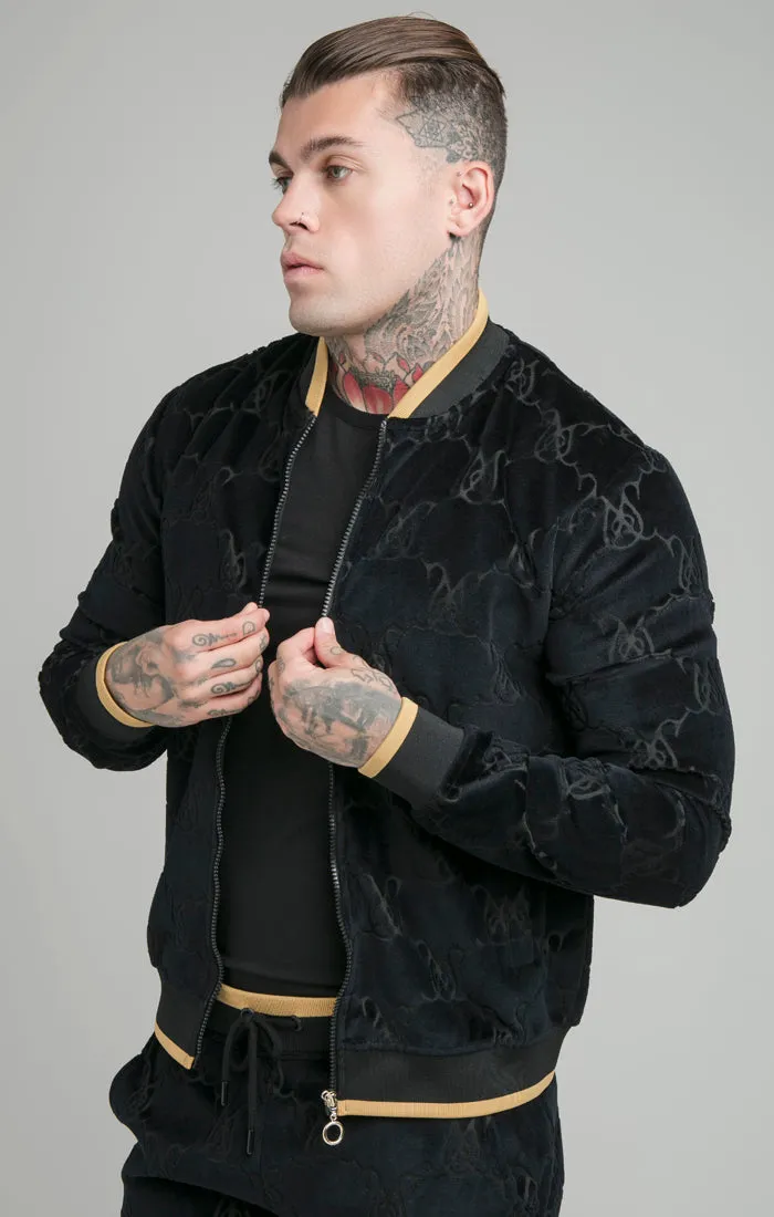 SikSilk Devore Velvet Bomber Jacket - Black sold by Siksilk