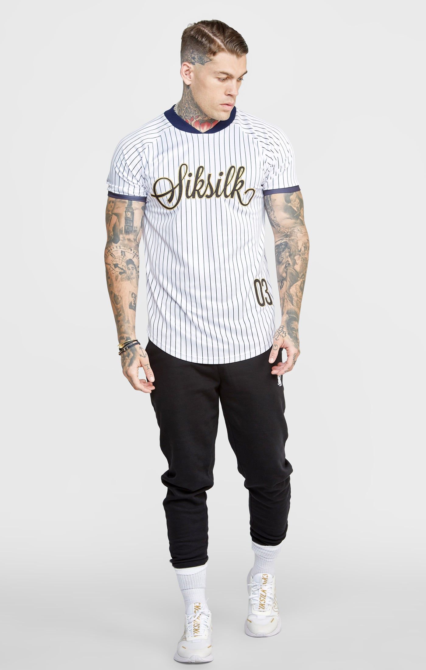 White Bomber Neck Baseball Shirt sold by Siksilk product image thumbnail 4