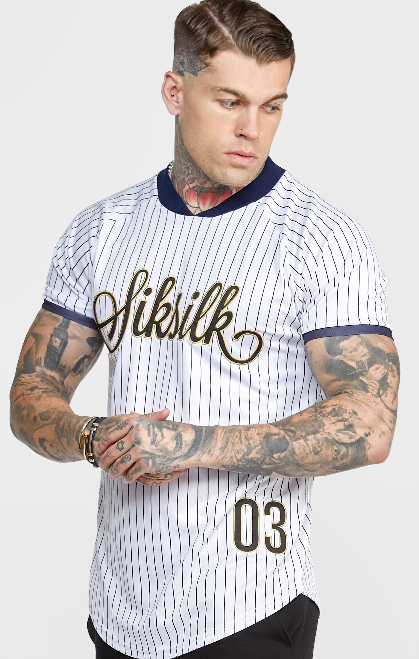 White Bomber Neck Baseball Shirt sold by Siksilk