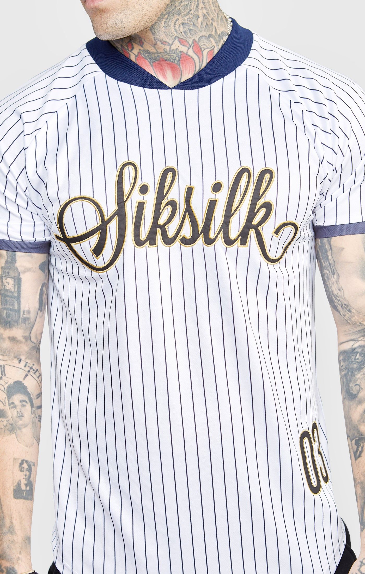 White Bomber Neck Baseball Shirt sold by Siksilk product image thumbnail 2