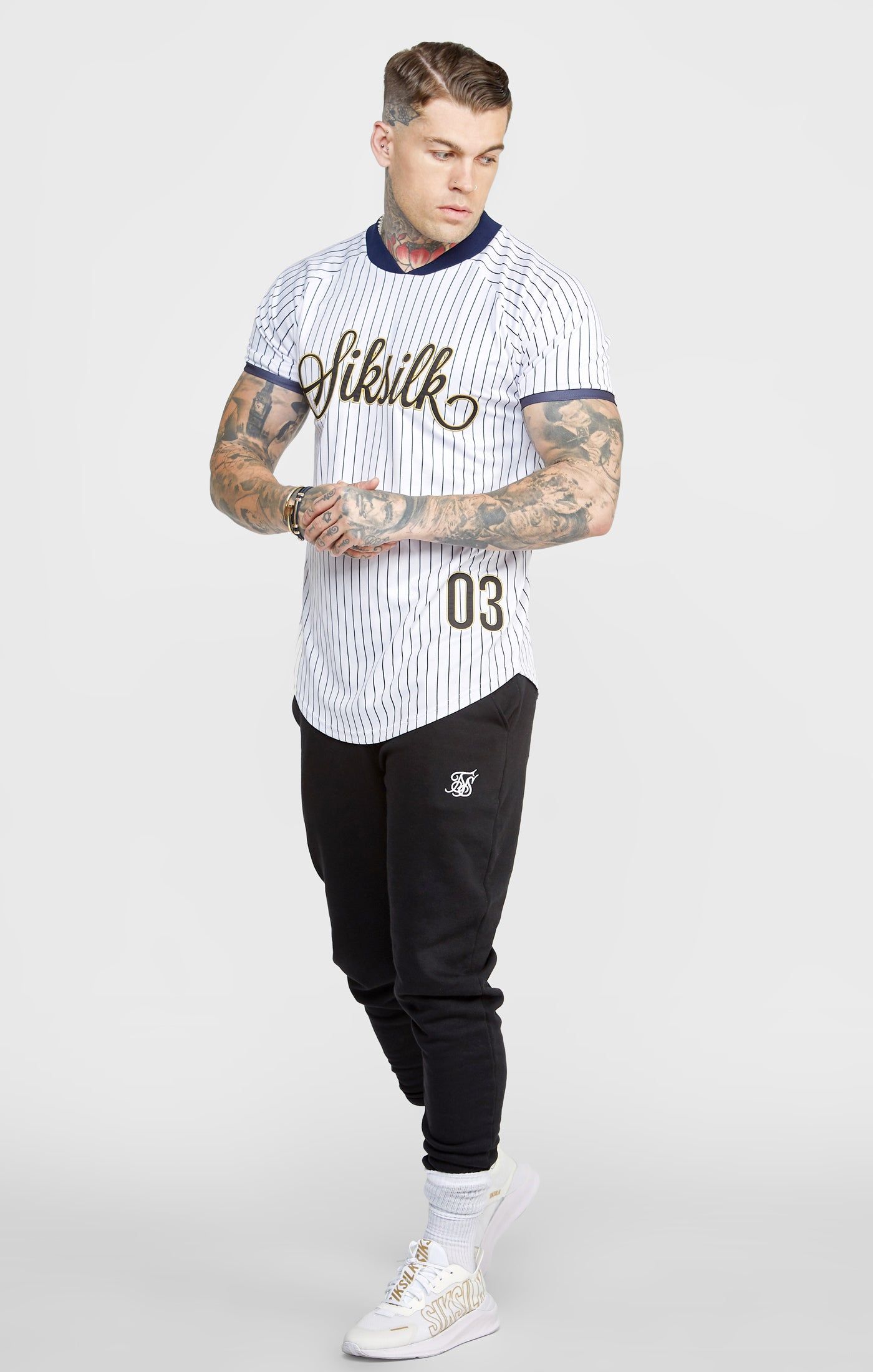 White Bomber Neck Baseball Shirt sold by Siksilk product image thumbnail 3