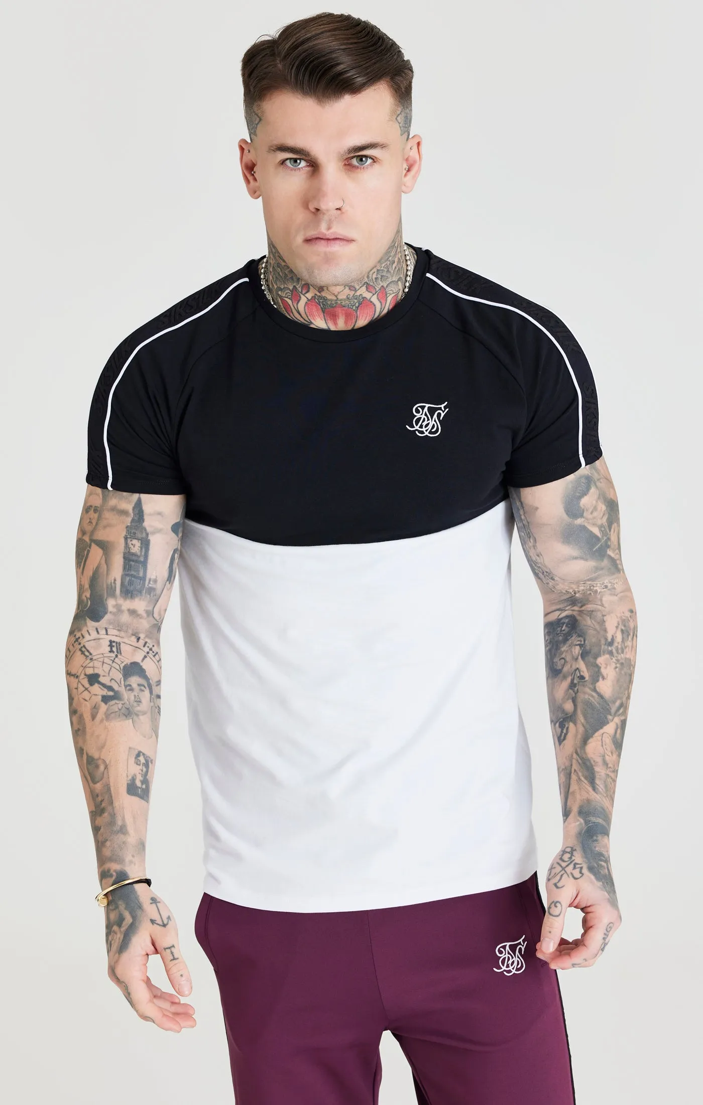 SikSilk Taped Square Hem Tee - Black & White sold by Siksilk