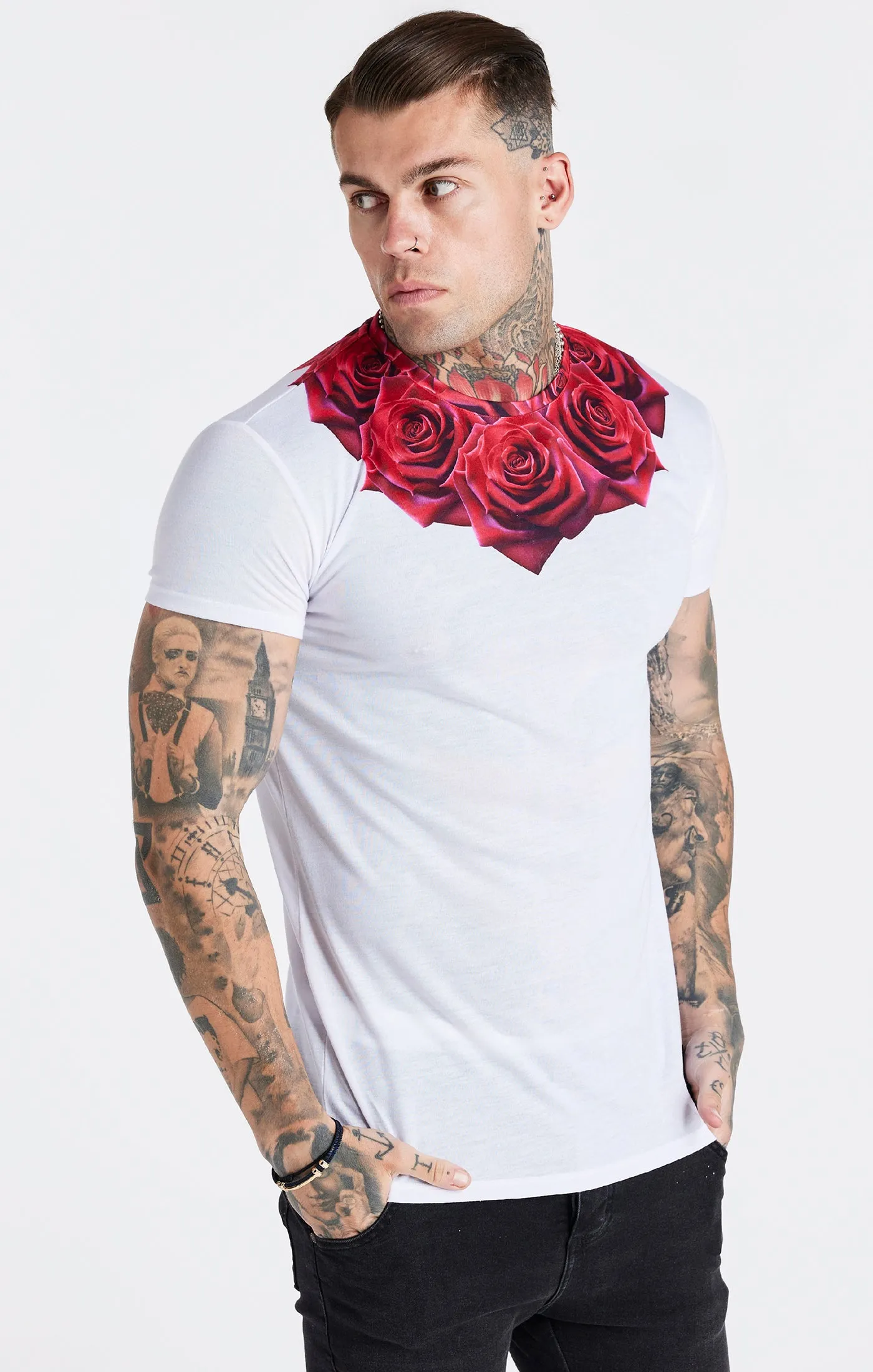 White Rose Muscle Fit T-Shirt sold by Siksilk