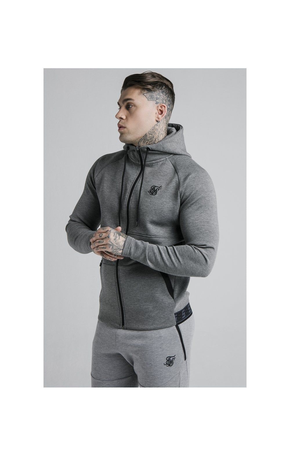 SikSilk Exhibit Zip Through Hoodie - Grey Marl sold by Siksilk