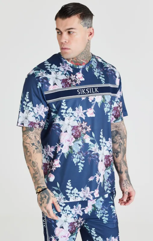 Navy Botanical Print Oversized Fit T-Shirt sold by Siksilk