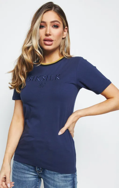 SikSilk Rib Knit Collar Ringer Tee - Navy sold by Siksilk