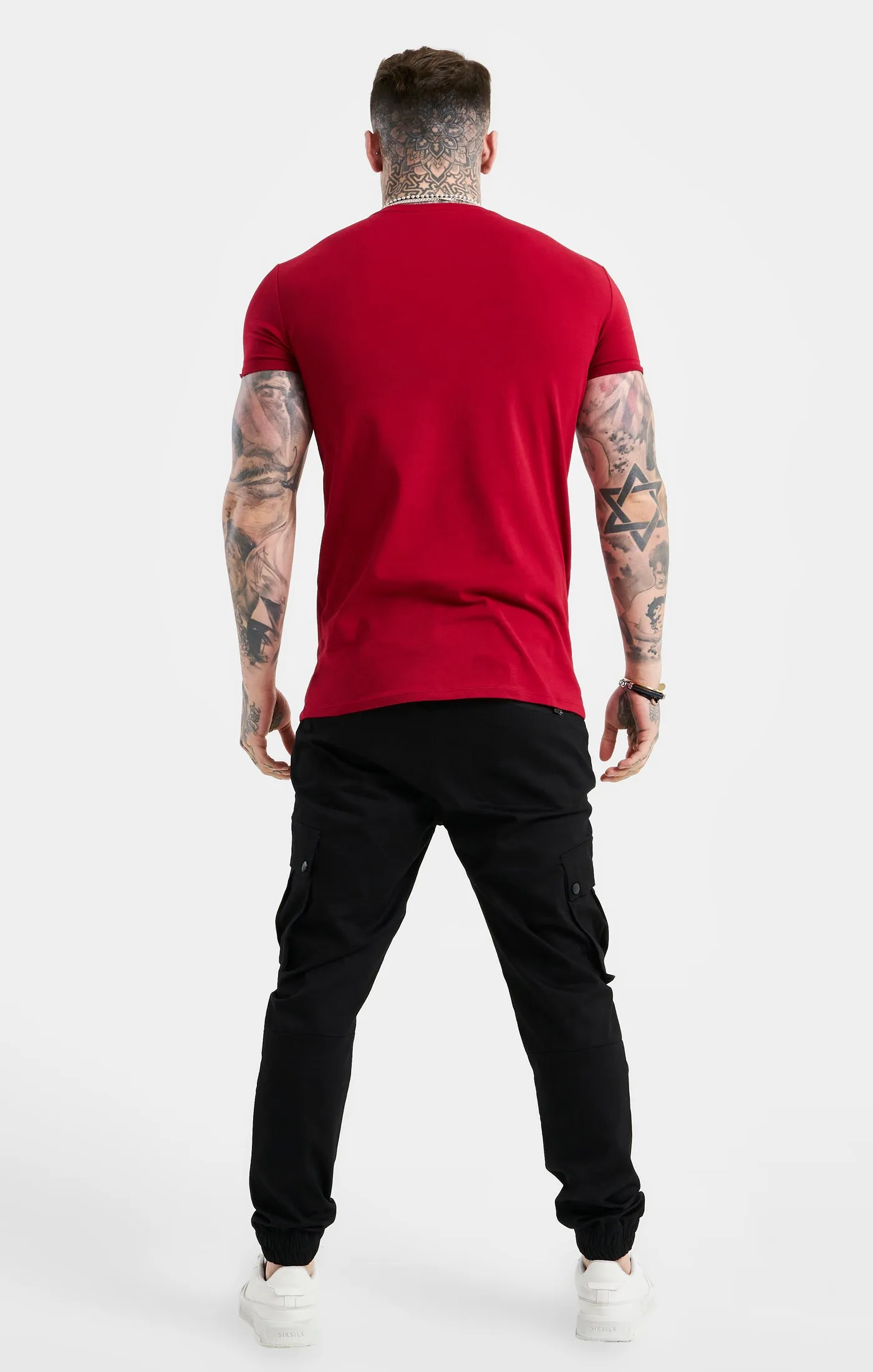 Red Script Embroidery Muscle Fit T-Shirt sold by Siksilk product image thumbnail 5