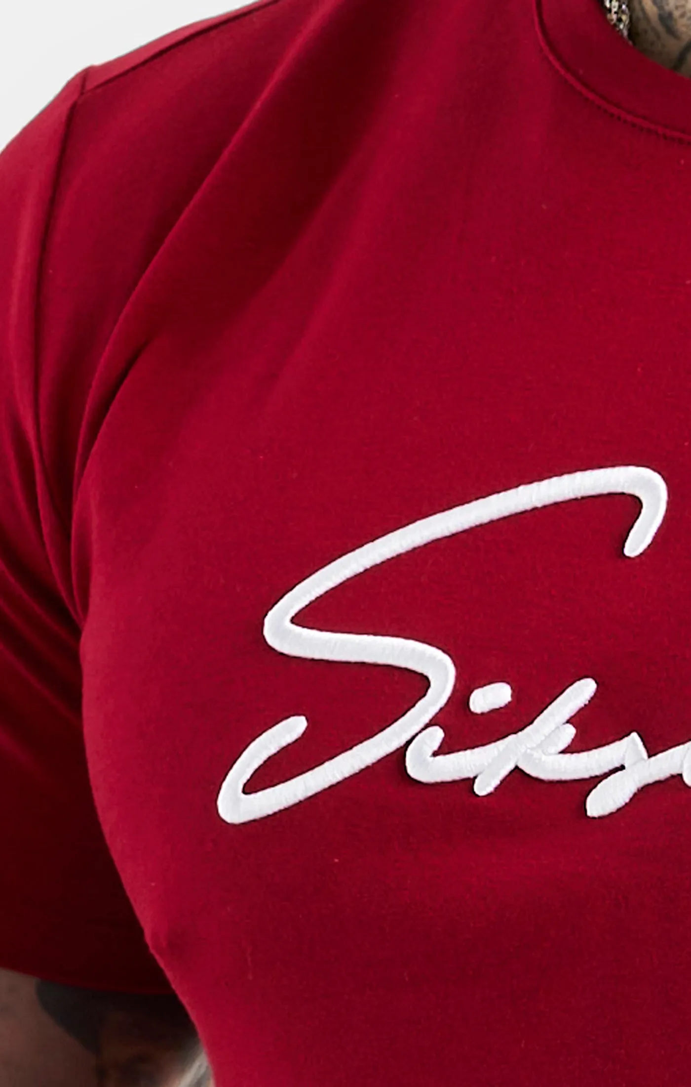 Red Script Embroidery Muscle Fit T-Shirt sold by Siksilk product image thumbnail 2