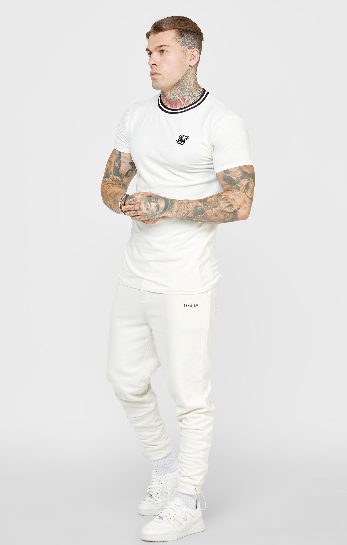 Ecru Gym Fit T-Shirt W Yarn Dyed Rib sold by Siksilk product image thumbnail 3