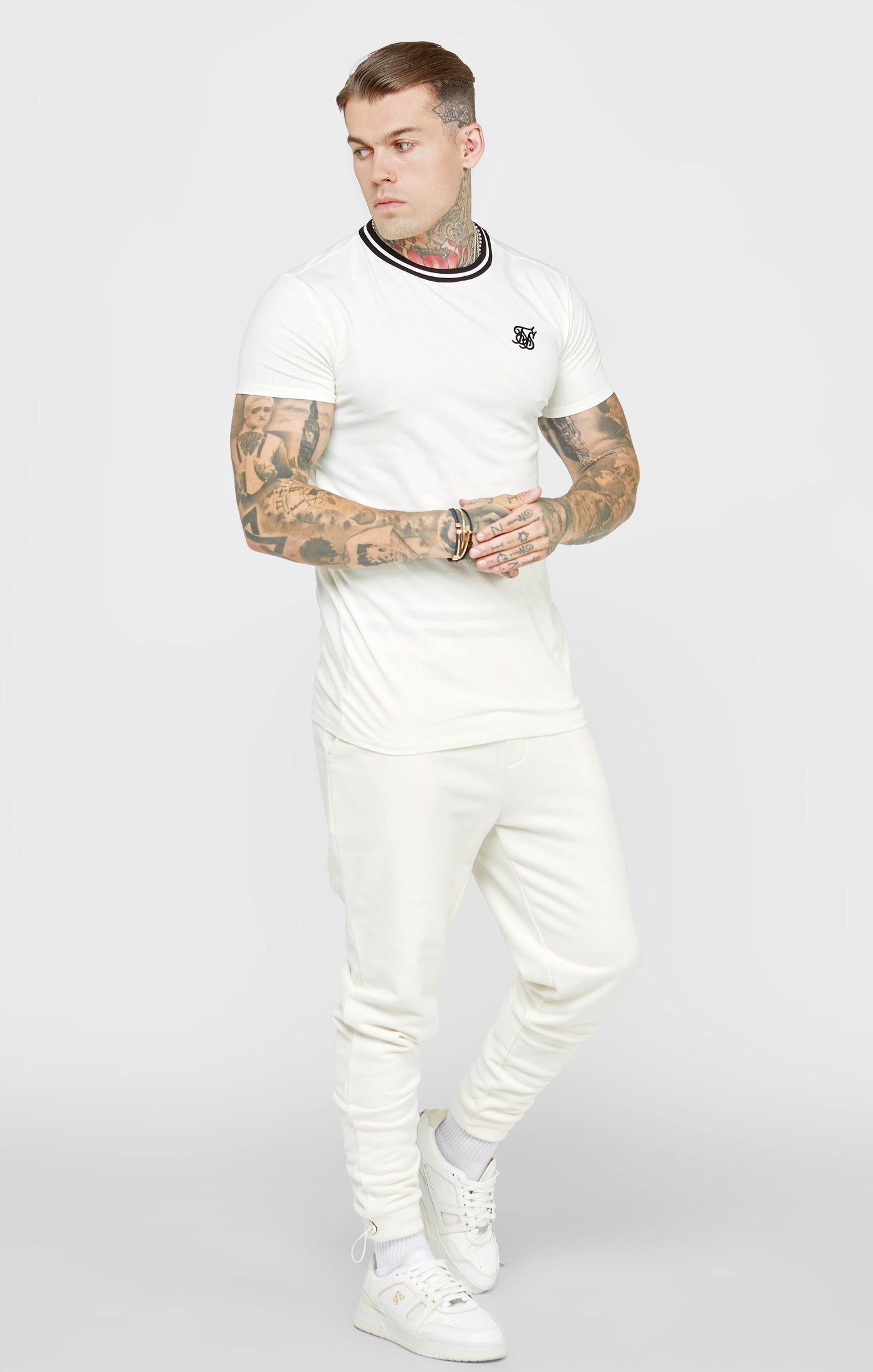 Ecru Gym Fit T-Shirt W Yarn Dyed Rib sold by Siksilk product image thumbnail 4