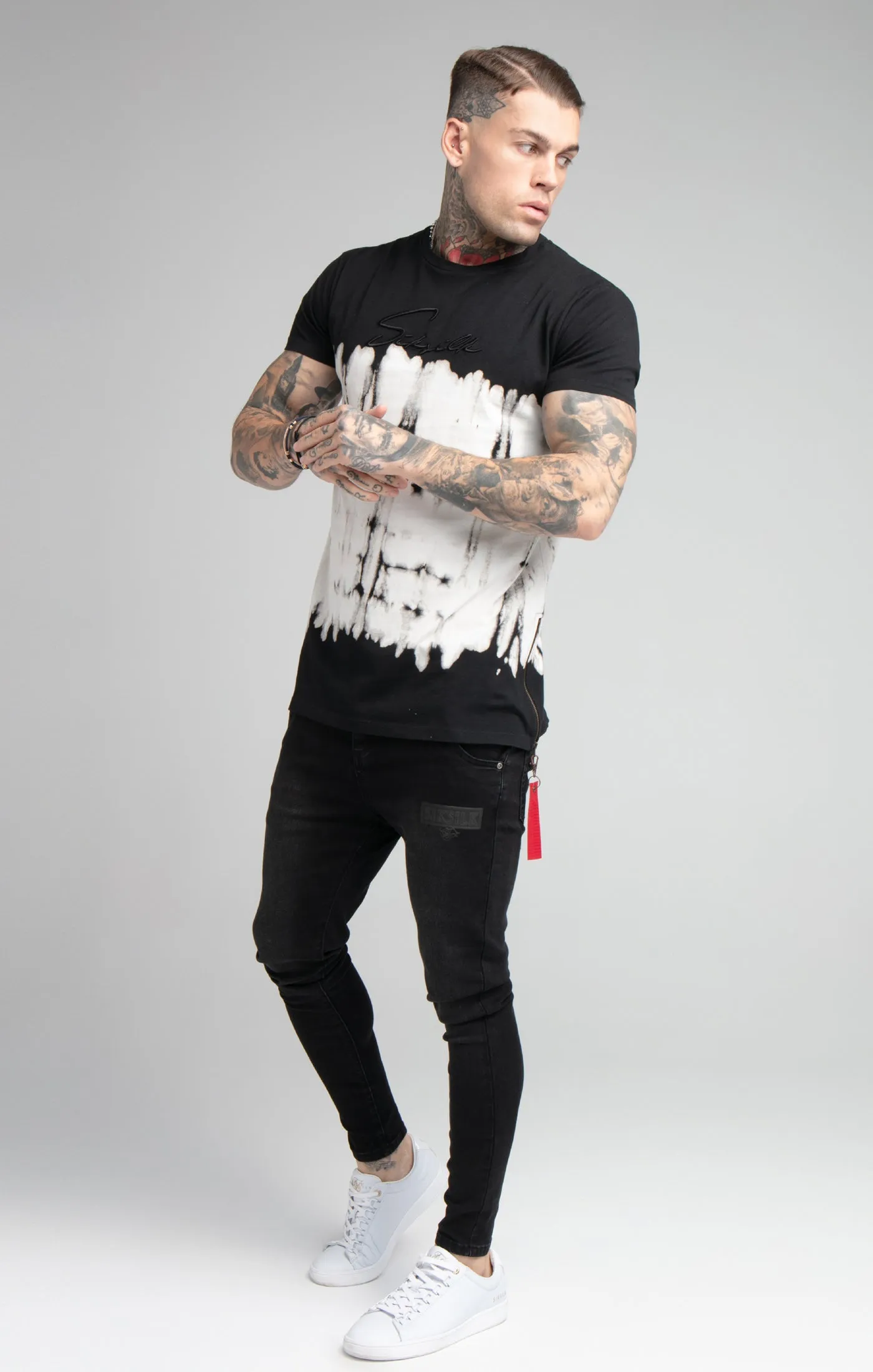Black Tie Dye Flight Muscle Fit T-Shirt sold by Siksilk product image thumbnail 4