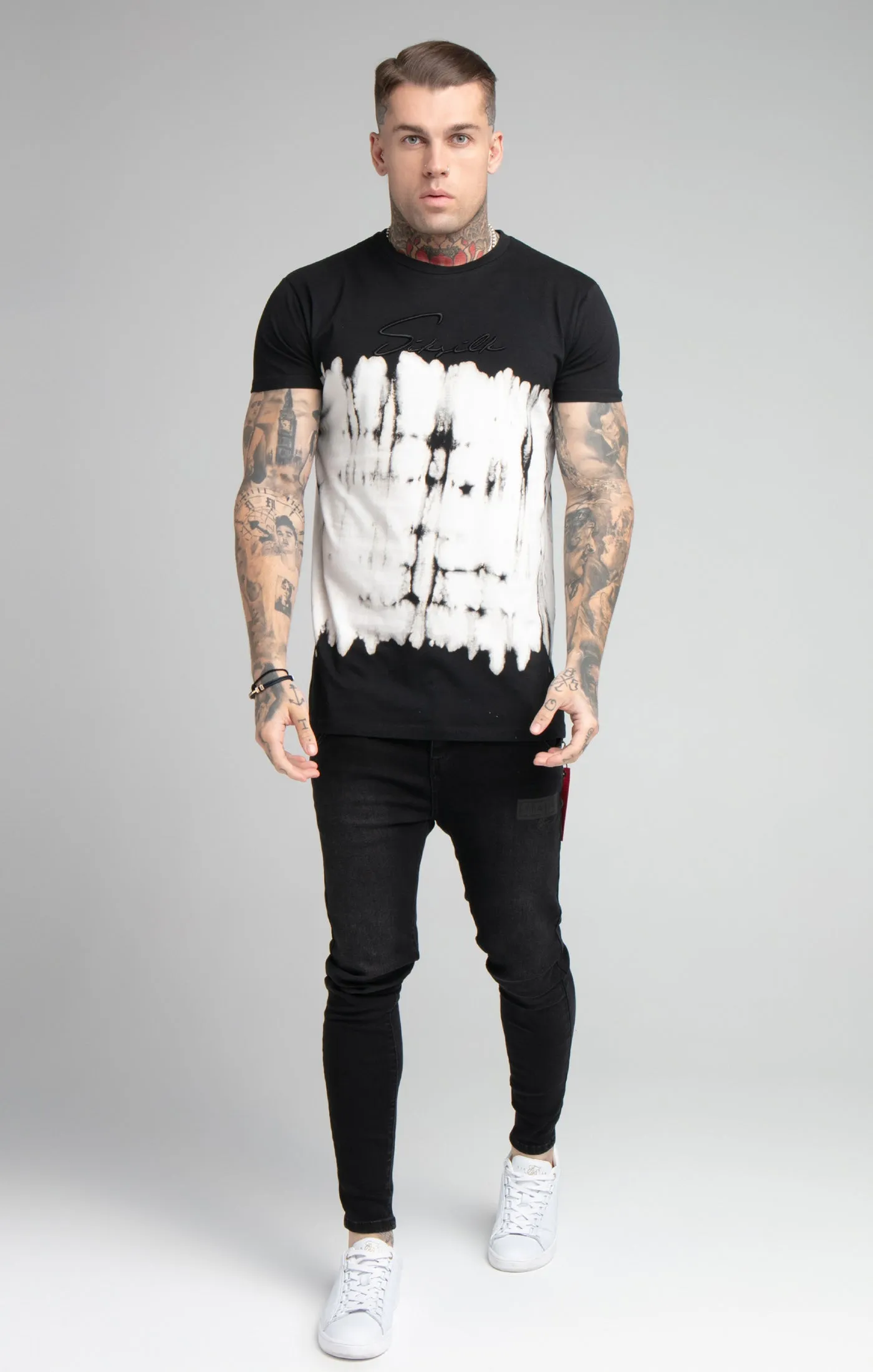 Black Tie Dye Flight Muscle Fit T-Shirt sold by Siksilk product image thumbnail 3