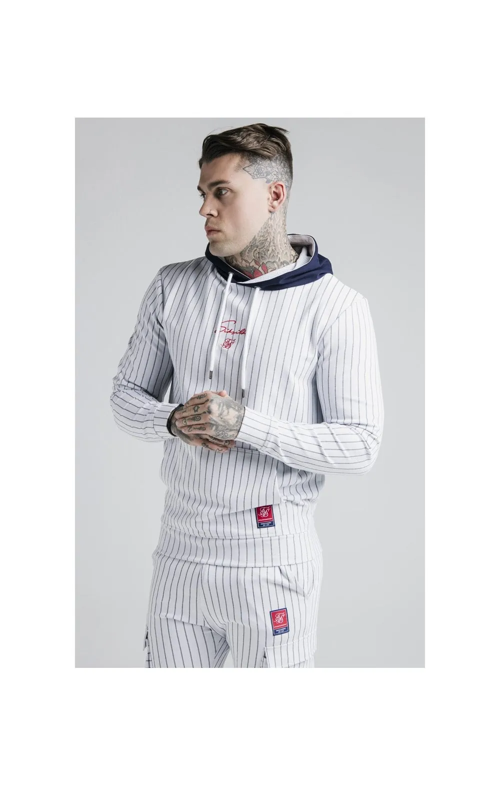 SikSilk Retro Sports Overhead Hoodie - Navy & White sold by Siksilk