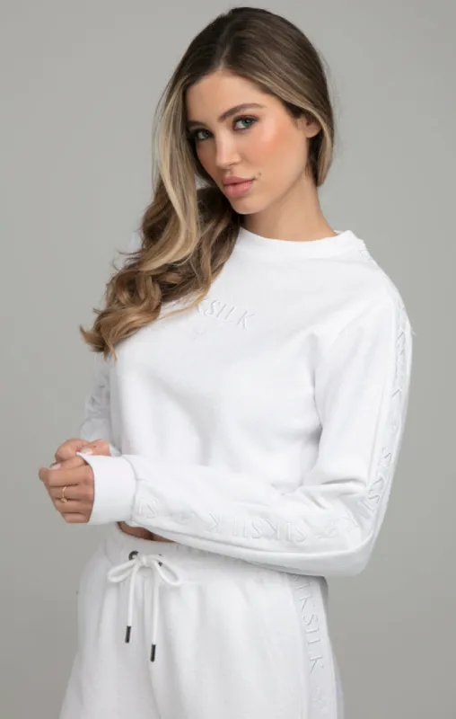 SikSilk Loopback Embroidered Crop Sweat - White sold by Siksilk