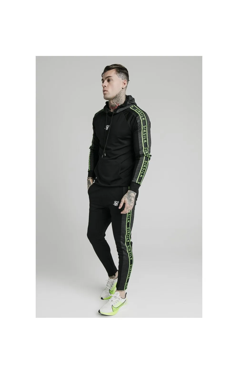 SikSilk Hyper Vapour Overhead Tape Hoodie - Black & Neon Fluro sold by Siksilk