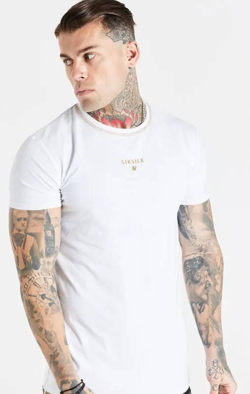 White Cover Stitch Muscle Fit T-Shirt sold by Siksilk