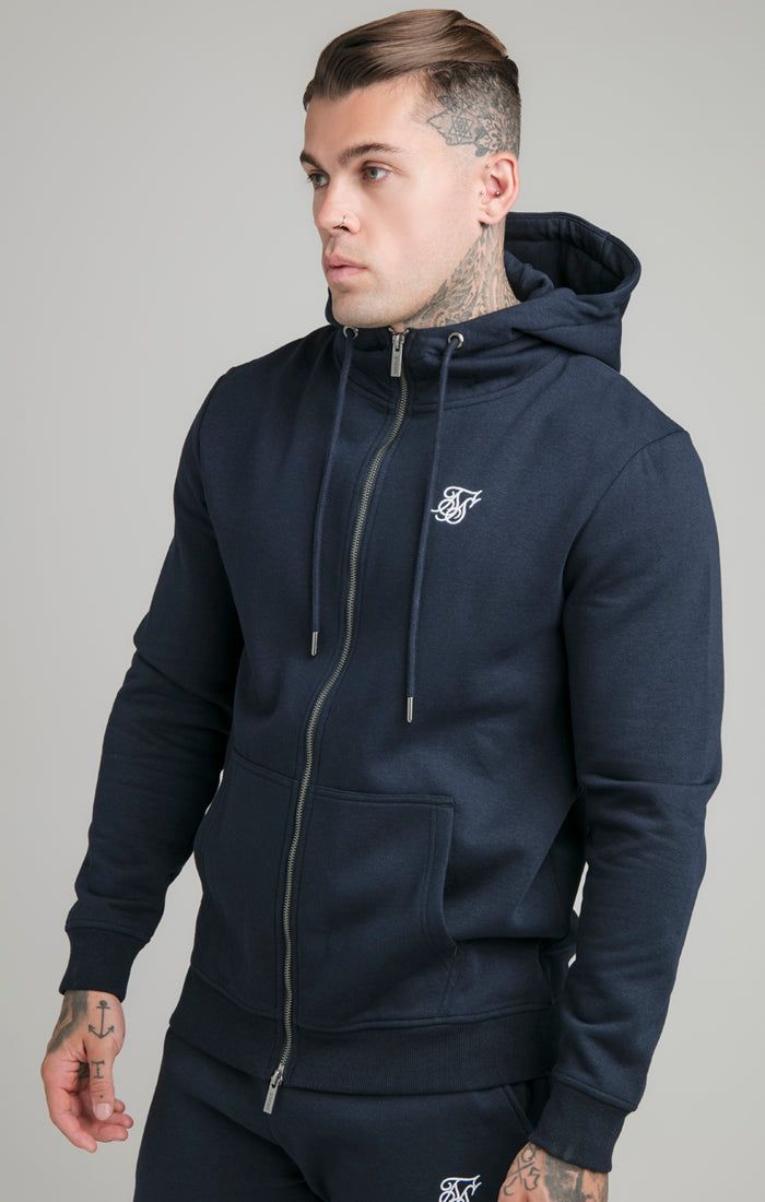 Navy Zip Through Funnel Neck Hoodie sold by Siksilk