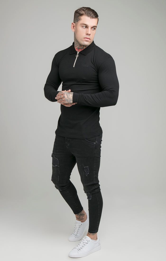 Black Opulent Zip Polo Shirt sold by Siksilk product image thumbnail 5