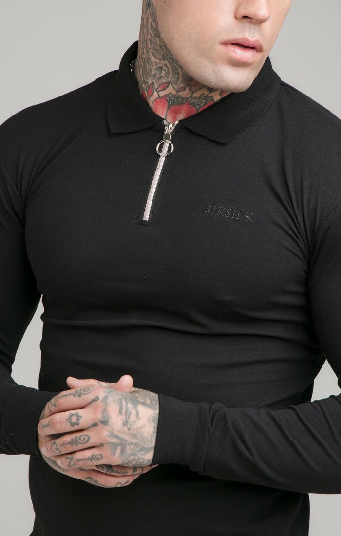 Black Opulent Zip Polo Shirt sold by Siksilk product image thumbnail 2