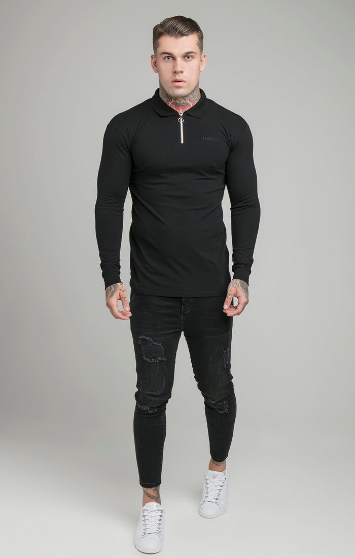 Black Opulent Zip Polo Shirt sold by Siksilk product image thumbnail 6