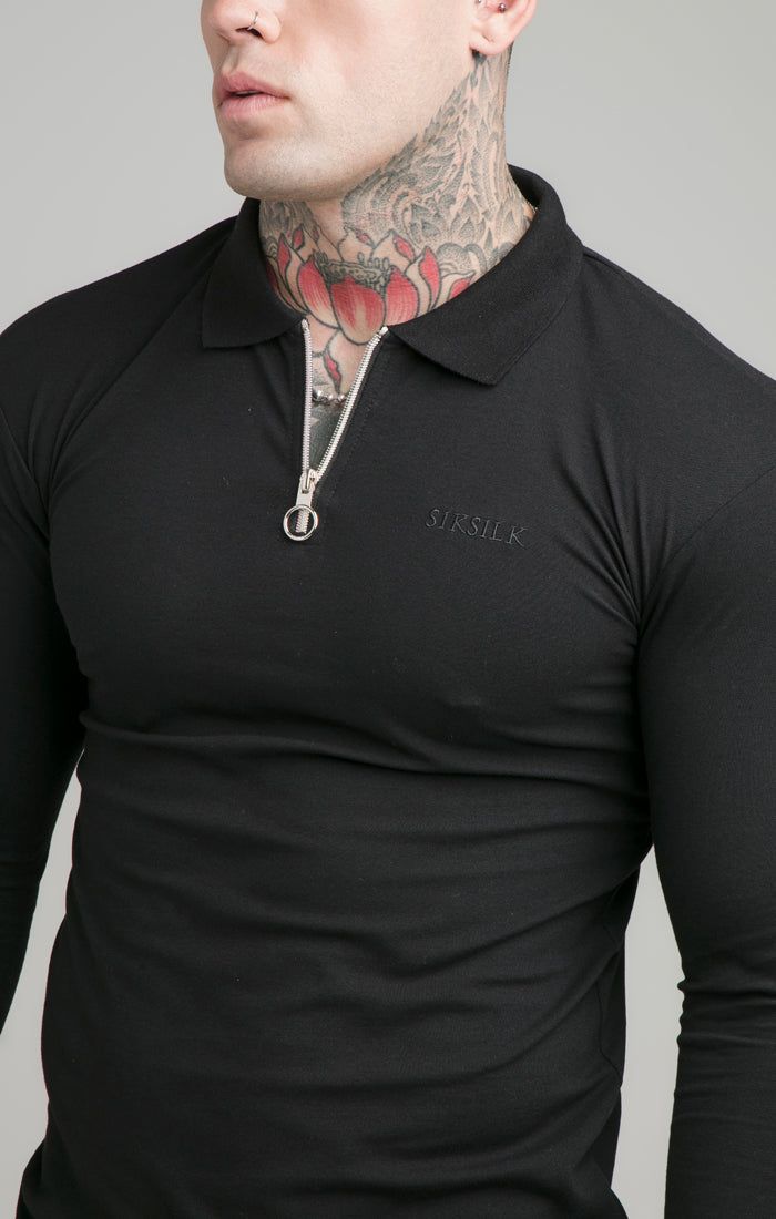 Black Opulent Zip Polo Shirt sold by Siksilk product image thumbnail 3