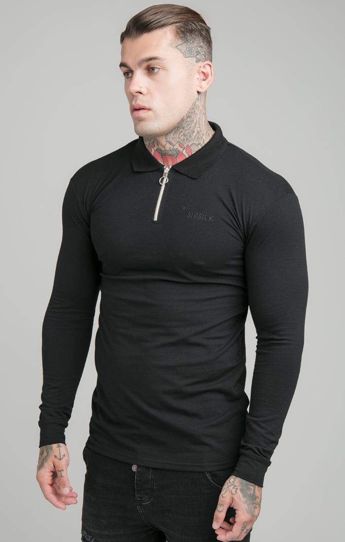 Black Opulent Zip Polo Shirt sold by Siksilk
