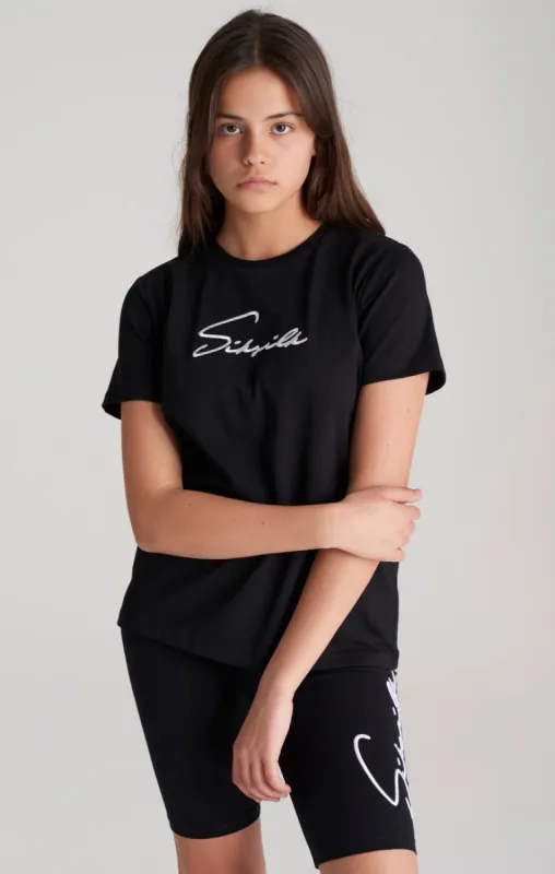 Girls Black Signature Boyfriend T-Shirt sold by Siksilk