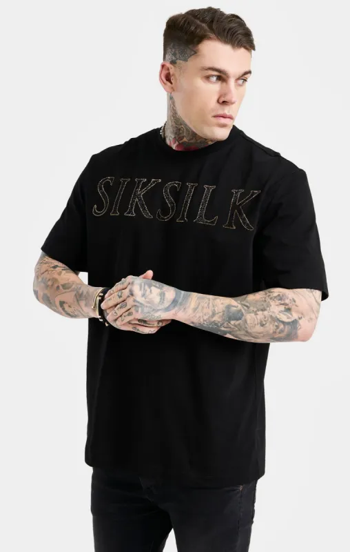 Black Oversized Rhinestone Logo T-Shirt sold by Siksilk