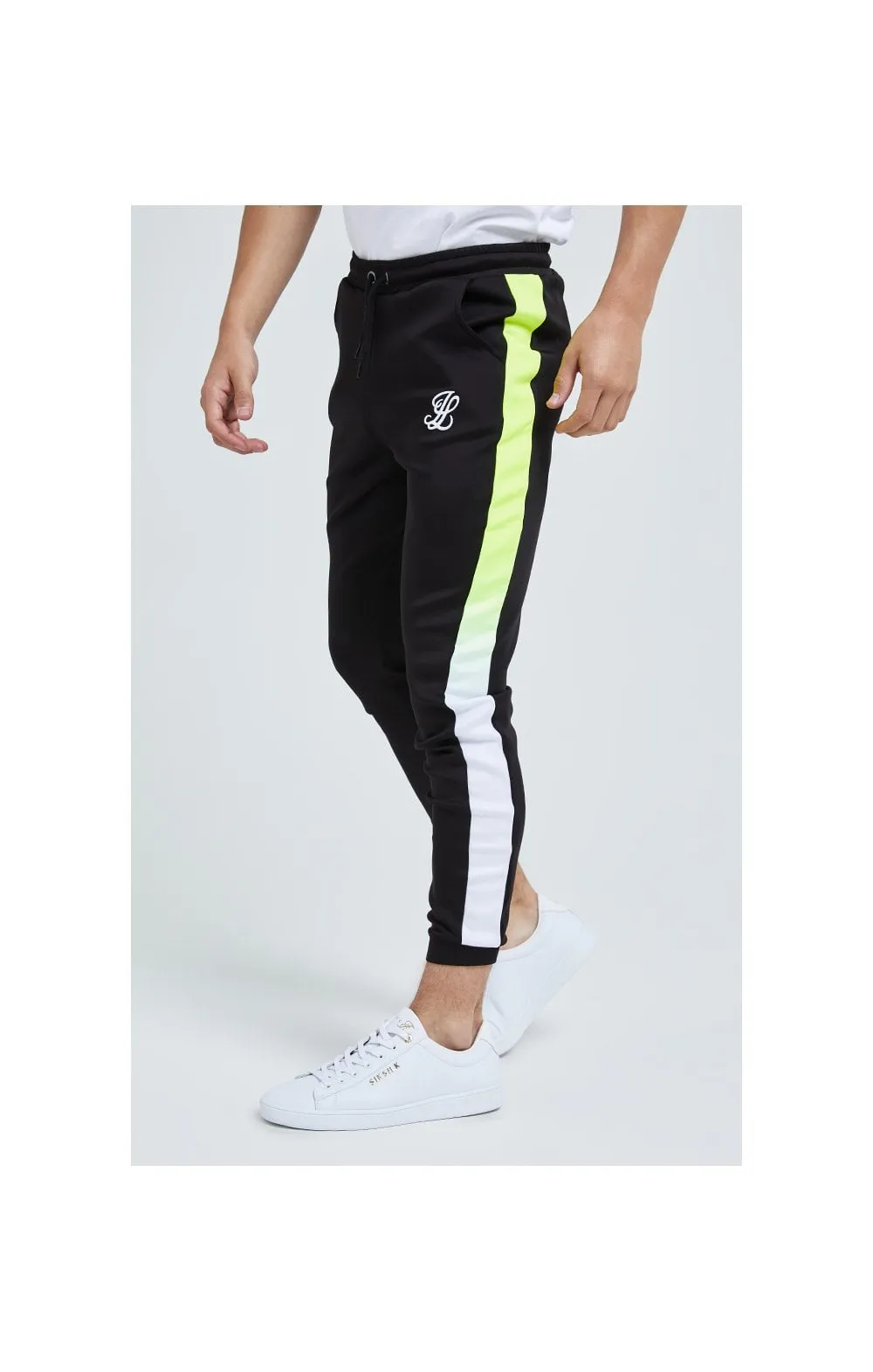 Illusive London Fade Panel Jogger - Black,White & Neon Yellow sold by Siksilk