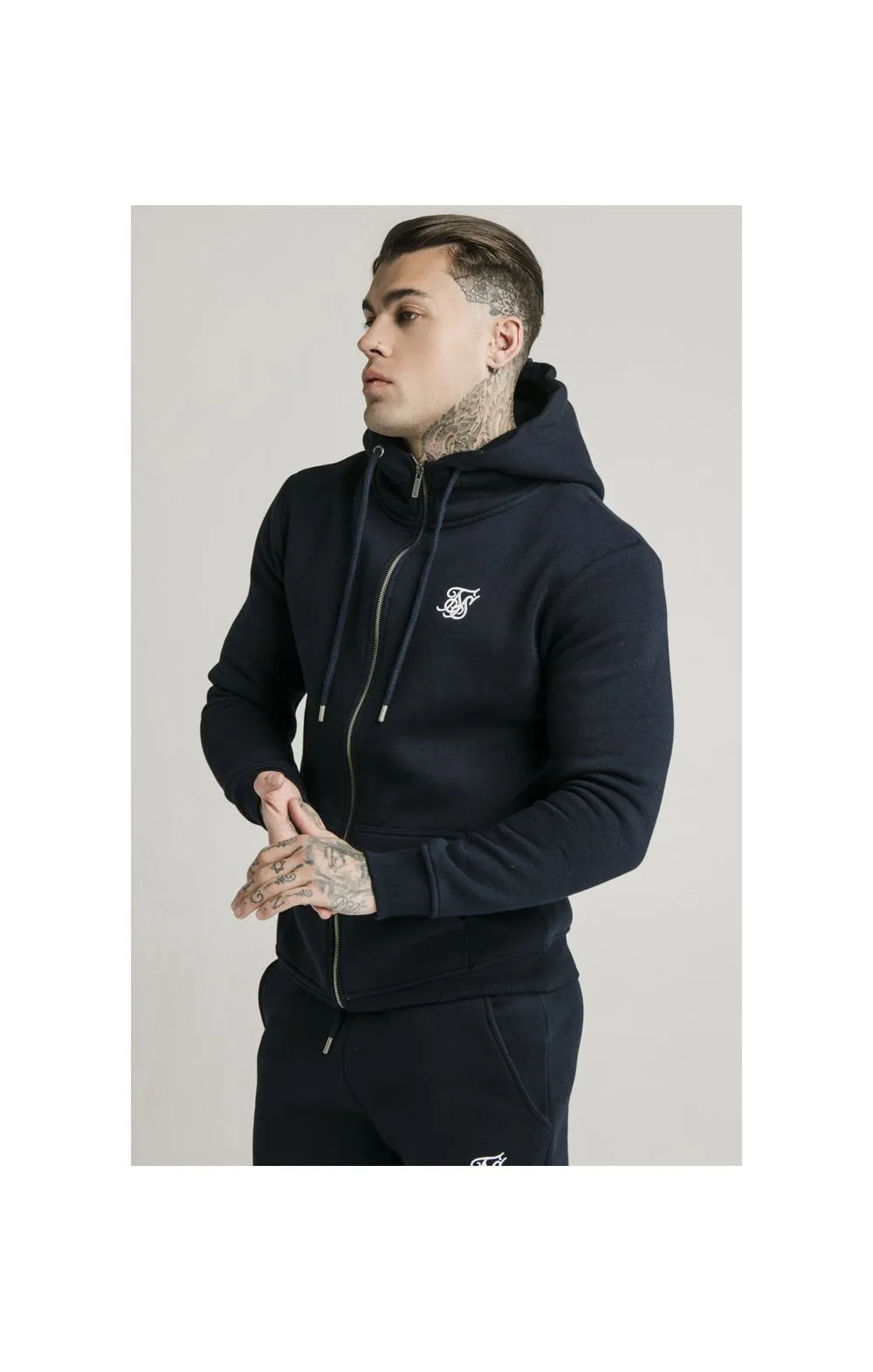 SikSilk Zip Through Funnel Neck Hoodie - Navy sold by Siksilk
