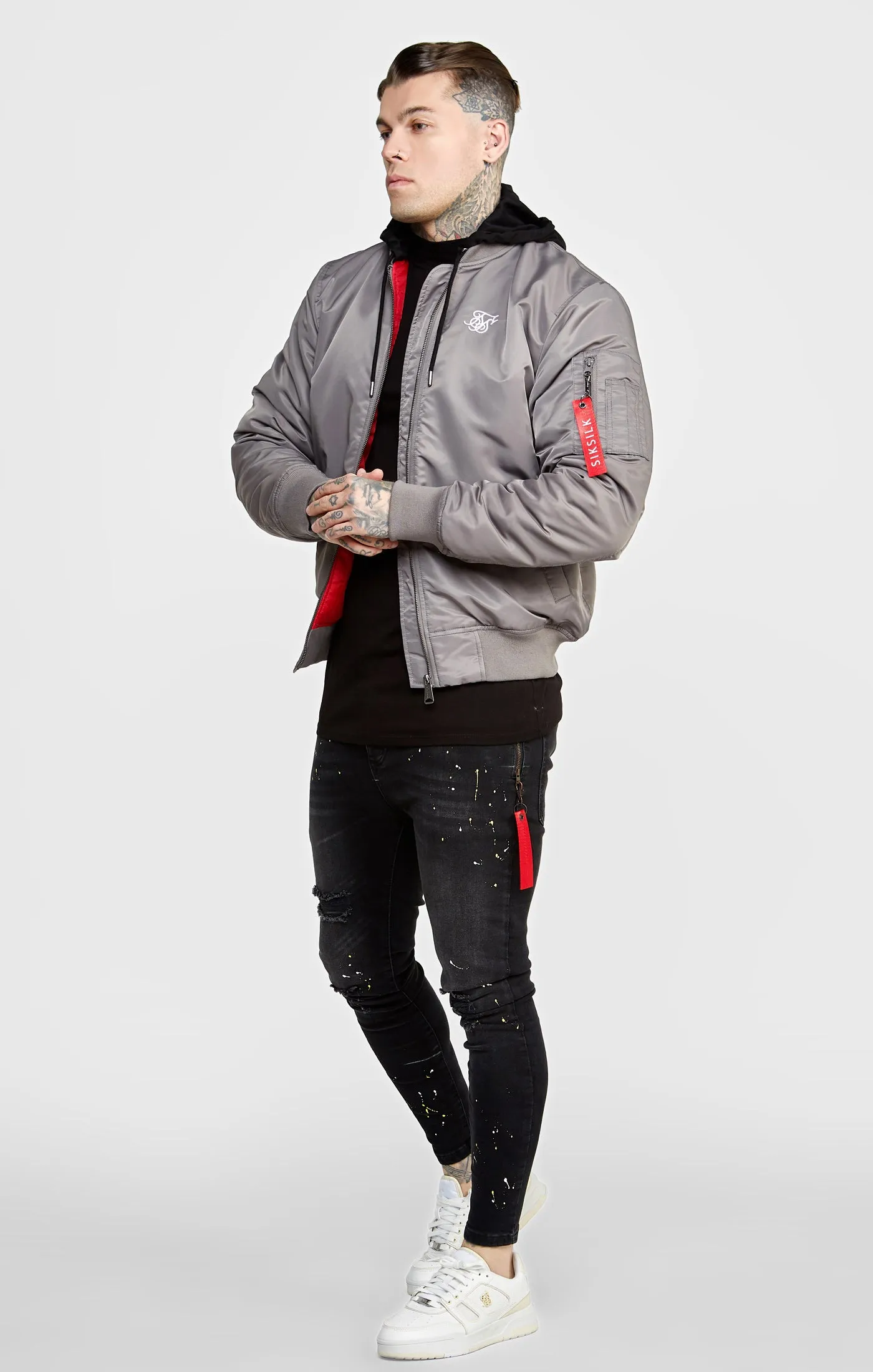Grey Flight Bomber Jacket sold by Siksilk product image thumbnail 3