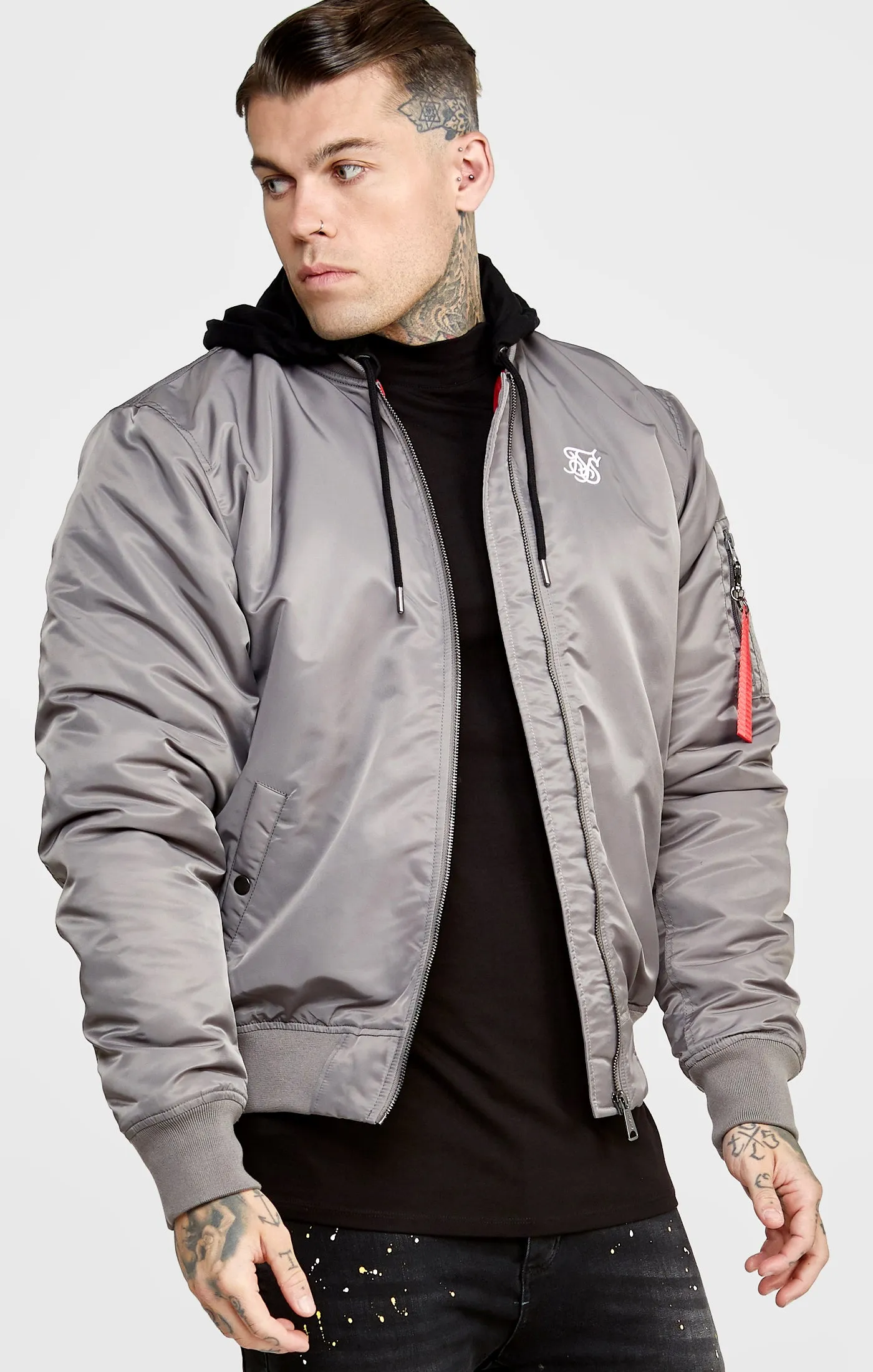 Grey Flight Bomber Jacket sold by Siksilk