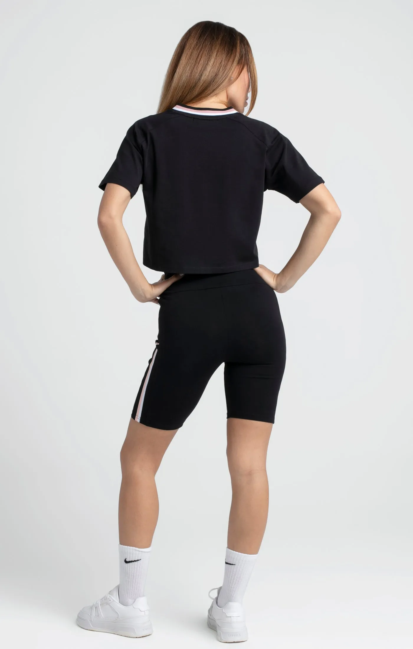 Black Varsity V-Neck Crop T-Shirt sold by Siksilk product image thumbnail 5