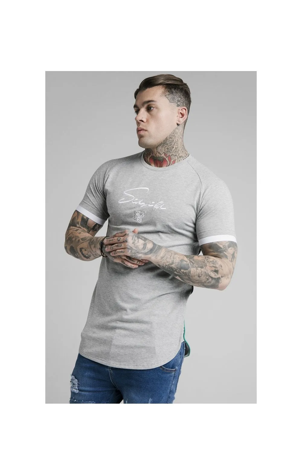SikSilk S/S Fade Piping Tech Tee - Grey & Pacific Fade sold by Siksilk
