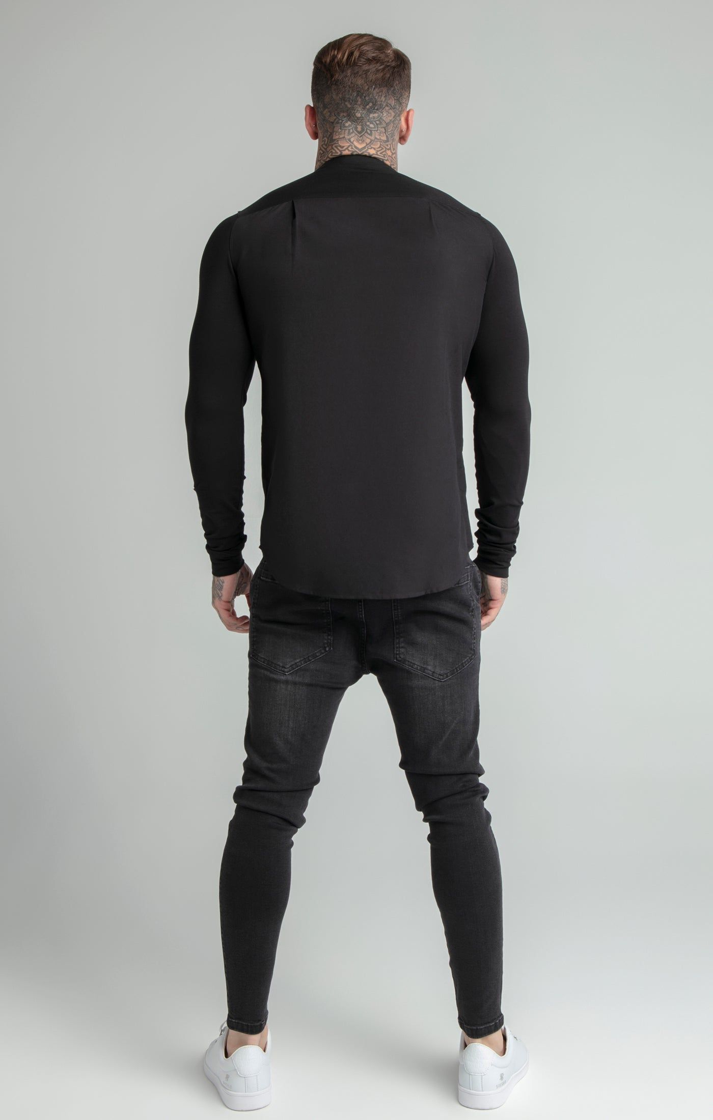 Black Long Sleeve Grandad Collar Shirt sold by Siksilk product image thumbnail 4