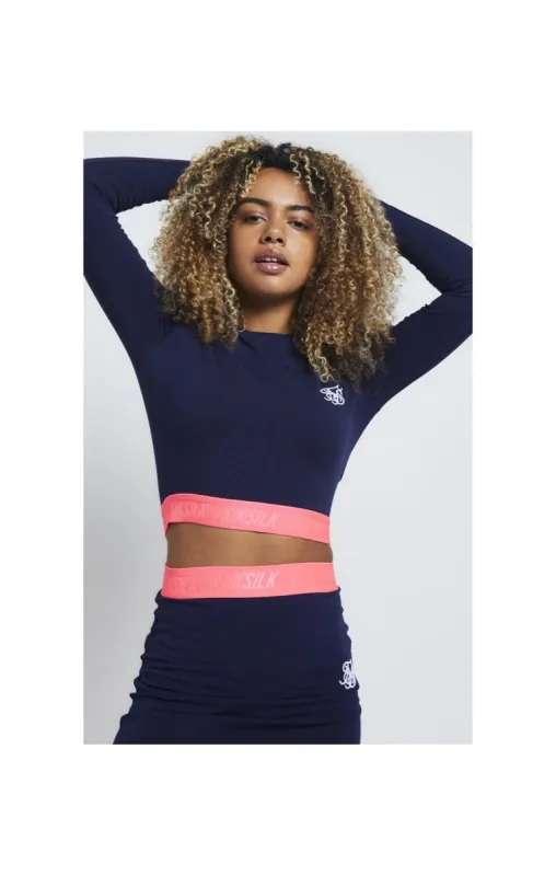 SikSilk Neon Tape Long Sleeve Crop Tee - Navy sold by Siksilk